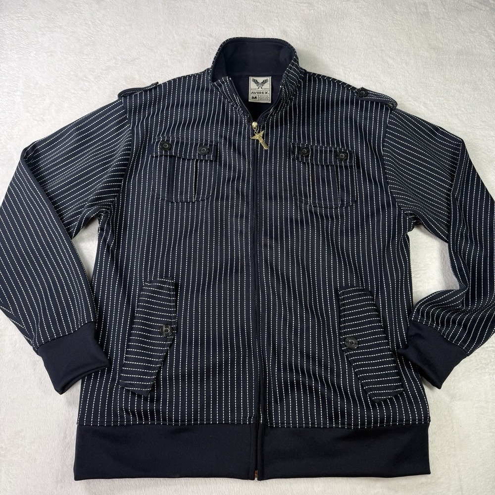 Vintage AVIREX Pinstripe Jacket Men's M 90s Hip Hop Navy White Full Zip Rare